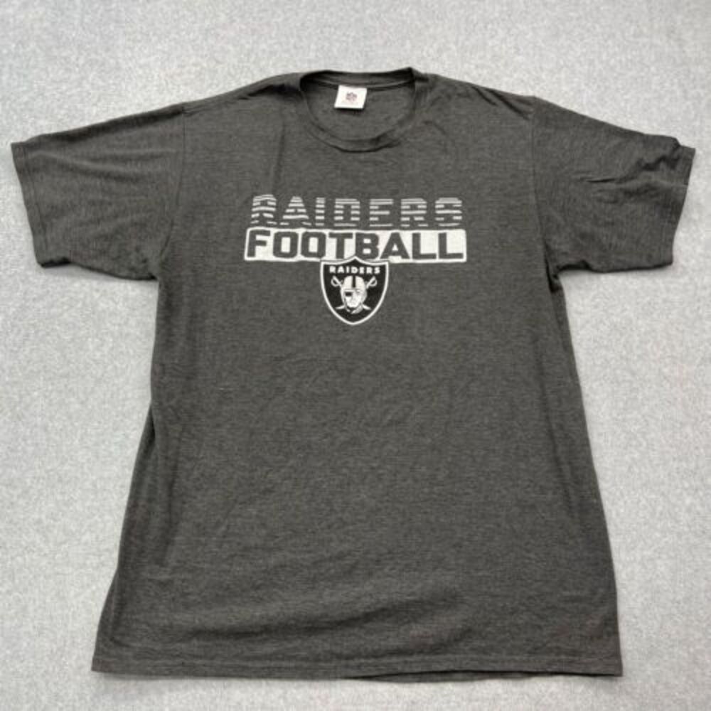 NFL Team Apparel Raiders Football Center Logo Grey Short Sleeve Round Neck